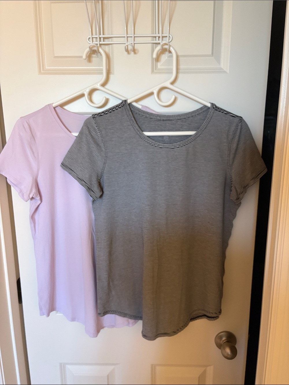 lululemon athletica Short Sleeve Crew Tee in Lavender and Black Stripe